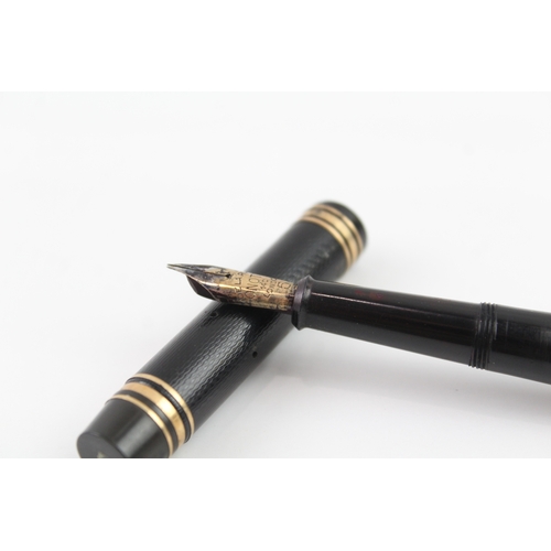 444 - Vintage De La Rue Onoto The Pen Black Fountain Pen w/ 14ct Gold Nib WRITING