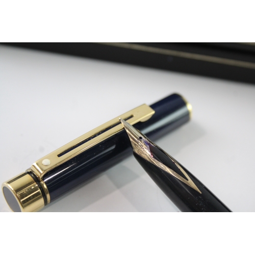 446 - Vintage Sheaffer Targa Navy Lacquer Fountain Pen 14ct Nib WRITING Boxed