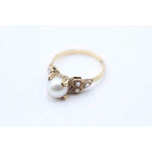 45 - 18ct gold cultured pearl & seed pearl dress ring (2.7g) Size L 1/2