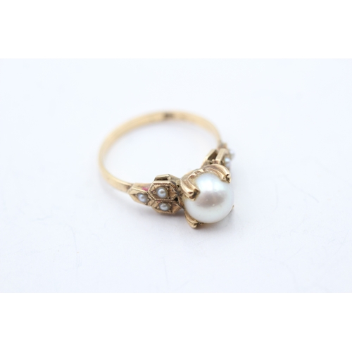 45 - 18ct gold cultured pearl & seed pearl dress ring (2.7g) Size L 1/2