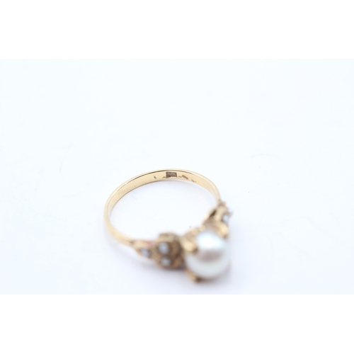 45 - 18ct gold cultured pearl & seed pearl dress ring (2.7g) Size L 1/2