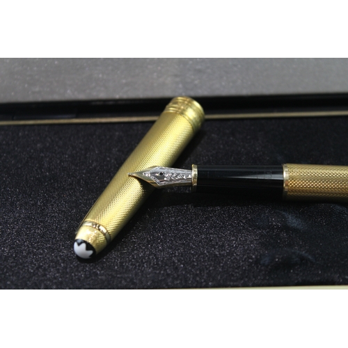 450 - Montblanc Meisterstuck Gold Plated Fountain Pen w/ 18ct White Gold Nib WRITING