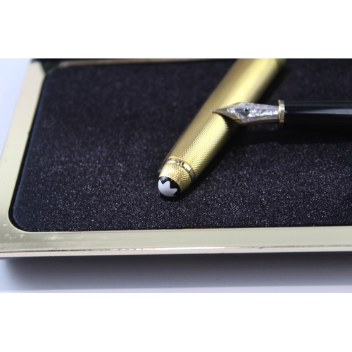 450 - Montblanc Meisterstuck Gold Plated Fountain Pen w/ 18ct White Gold Nib WRITING