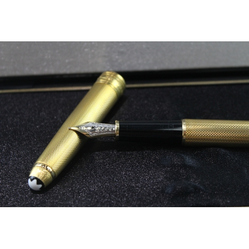 450 - Montblanc Meisterstuck Gold Plated Fountain Pen w/ 18ct White Gold Nib WRITING