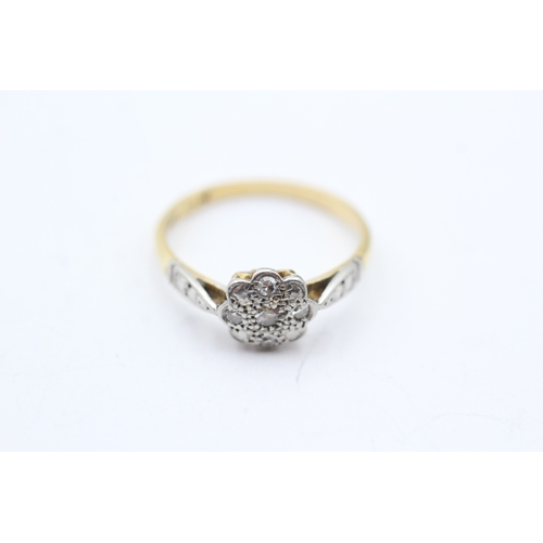 54 - 18ct gold & platinum vintage diamond cluster ring (2.3g) Size N 1/2