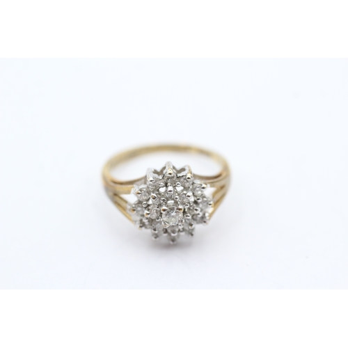 55 - 9ct gold diamond cluster ring, claw set (2.7g) Size L