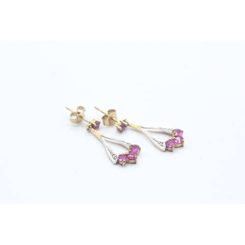 57 - 9ct gold ruby & diamond drop earrings (1.7g)