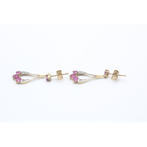 57 - 9ct gold ruby & diamond drop earrings (1.7g)