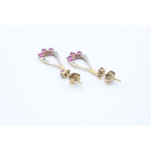 57 - 9ct gold ruby & diamond drop earrings (1.7g)