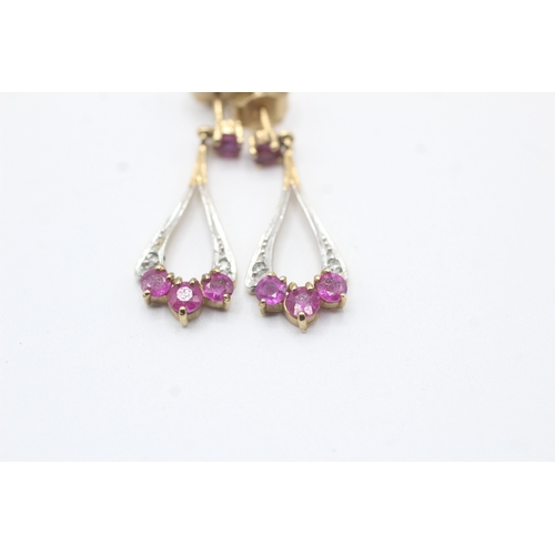 57 - 9ct gold ruby & diamond drop earrings (1.7g)