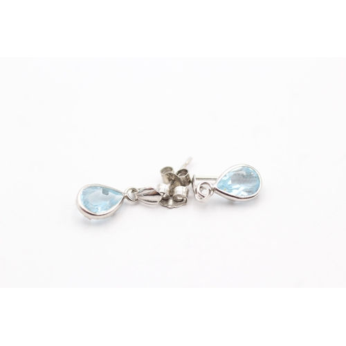 78 - 9ct white gold blue gemstone drop earrings (0.8g)