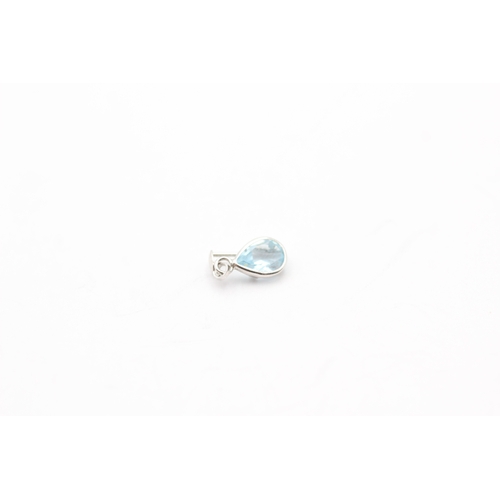 78 - 9ct white gold blue gemstone drop earrings (0.8g)