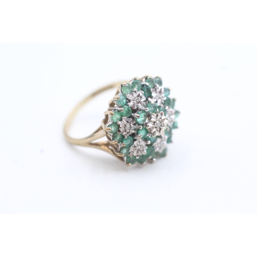 80 - 9ct gold vintage emerald & diamond cocktail ring (4.1g) Size L 1/2