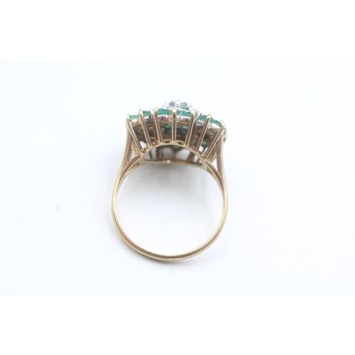 80 - 9ct gold vintage emerald & diamond cocktail ring (4.1g) Size L 1/2