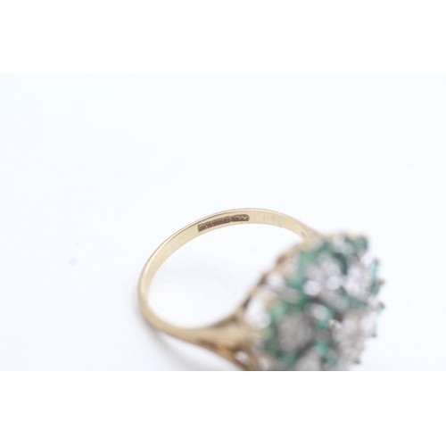 80 - 9ct gold vintage emerald & diamond cocktail ring (4.1g) Size L 1/2