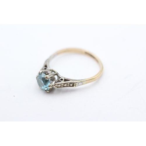 84 - 9ct gold blue zircon solitaire dress ring (2.4g) Size O 1/2