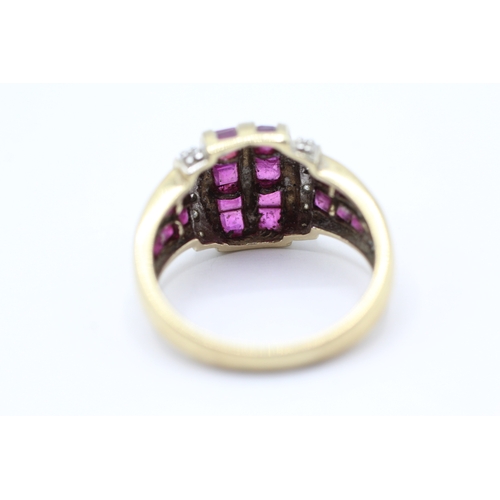 86 - 9ct gold ruby & diamond dress ring (4.3g) Size P