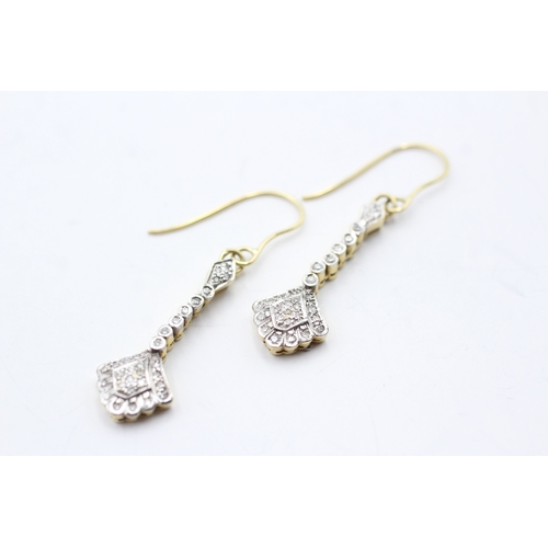 88 - 18ct gold vintage style diamond drop earrings with French hooks (7g)