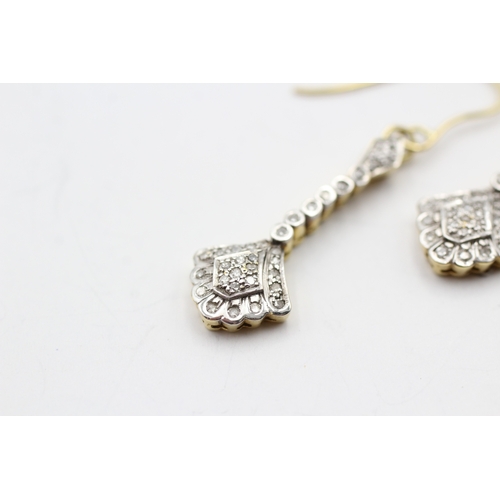 88 - 18ct gold vintage style diamond drop earrings with French hooks (7g)