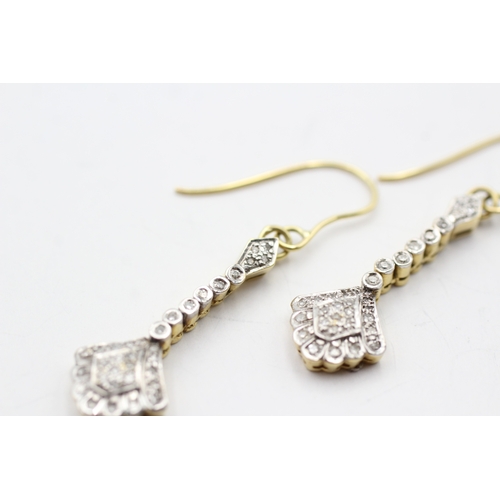 88 - 18ct gold vintage style diamond drop earrings with French hooks (7g)