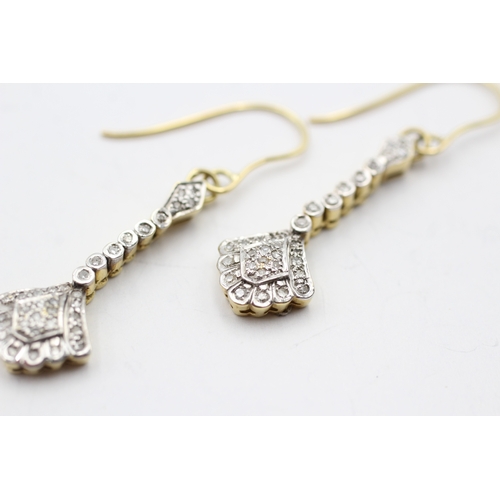 88 - 18ct gold vintage style diamond drop earrings with French hooks (7g)