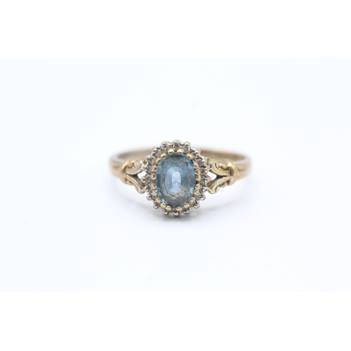 89 - 9ct gold blue topaz & diamond cluster ring (2.5g) Size L 1/2