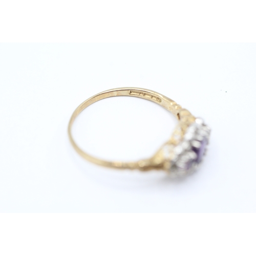 94 - 9ct gold vintage amethyst & diamond dress ring (1.8g) Size P