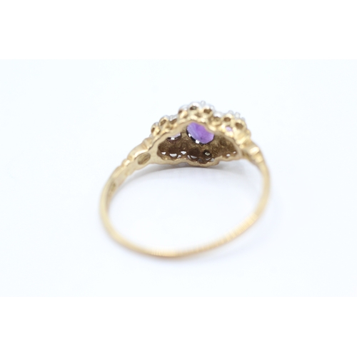 94 - 9ct gold vintage amethyst & diamond dress ring (1.8g) Size P