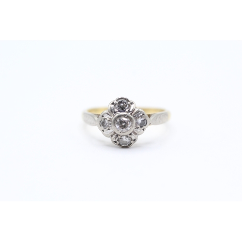 96 - 18ct gold & platinum diamond cluster ring (2.4g) Size I 1/2