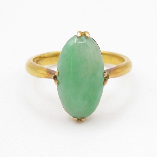 187 - 14ct gold jade cocktail ring (3.6g) Size O