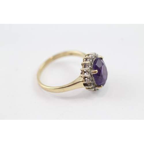 109 - 9ct gold amethyst and diamond halo ring (3g) Size M