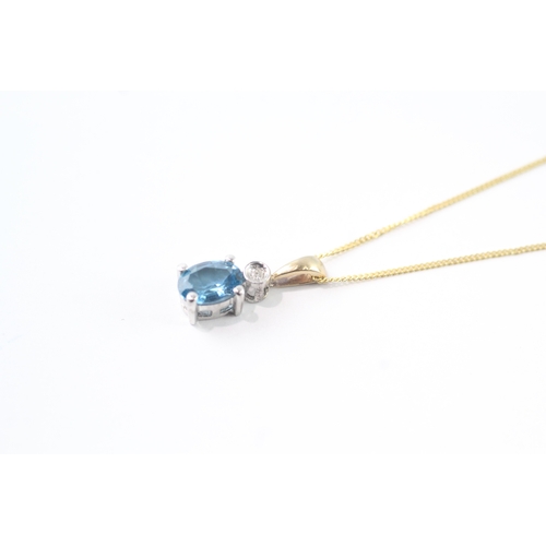 113 - 9ct gold diamond & blue gemstone pendant necklace (1.7g)