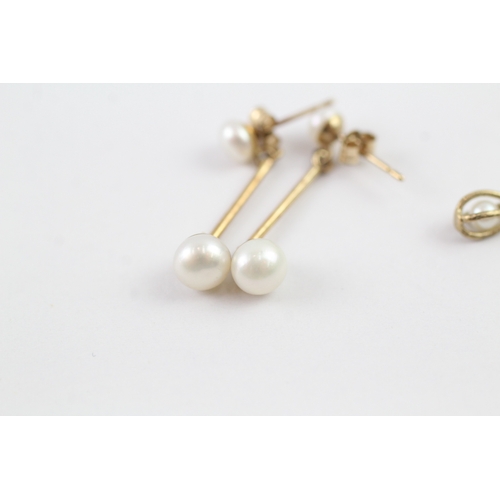 127 - 2x 9ct gold cultured pearl drop earrings (2g)