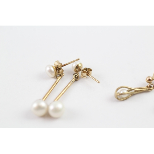 127 - 2x 9ct gold cultured pearl drop earrings (2g)