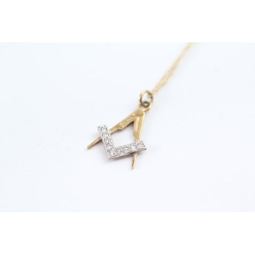 133 - 9ct gold diamond masonic pendant necklace (1.2g)