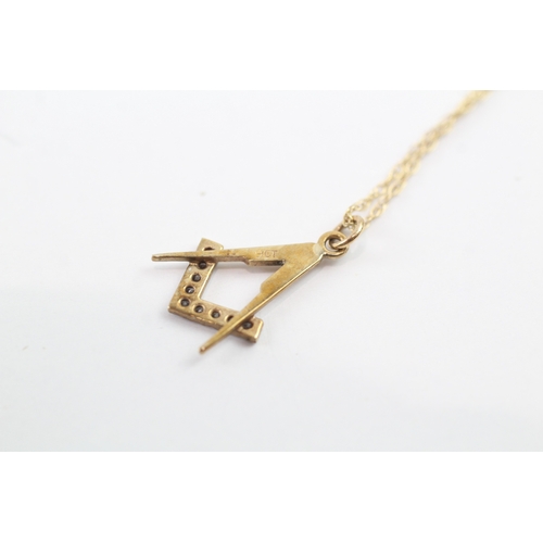 133 - 9ct gold diamond masonic pendant necklace (1.2g)