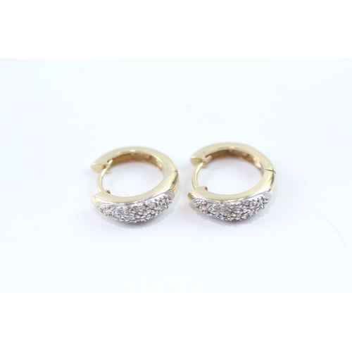 141 - 9ct gold parve set diamond hoop earrings (2.5g)