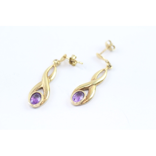 145 - 9ct gold amethyst drop earrings (2.6g)