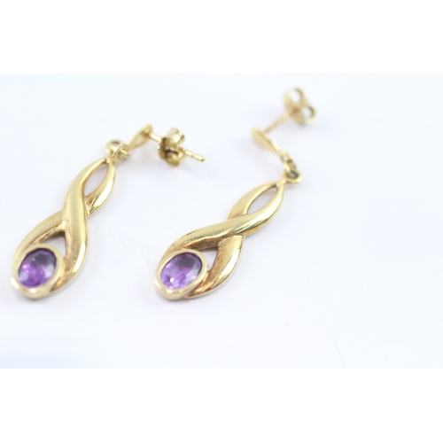 145 - 9ct gold amethyst drop earrings (2.6g)