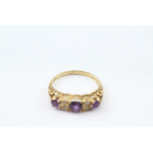 150 - 9ct gold diamond accented amethyst set dress ring (3.1g) Size R 1/2