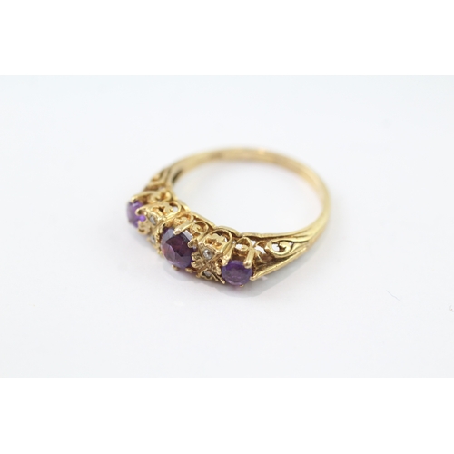 150 - 9ct gold diamond accented amethyst set dress ring (3.1g) Size R 1/2