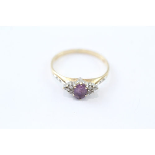 154 - 9ct gold cubic zirconia and amethyst set ring (1.8g) Size P