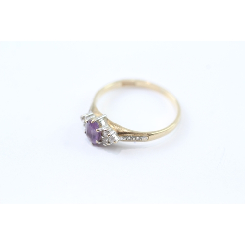 154 - 9ct gold cubic zirconia and amethyst set ring (1.8g) Size P