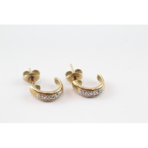 155 - 9ct gold diamond half hoop earrings (1.6g)