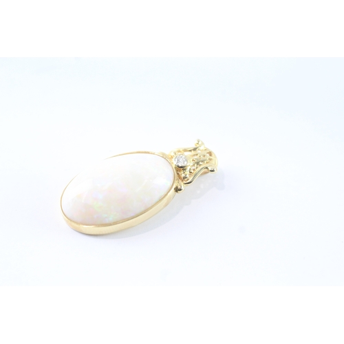 175 - 14ct gold opal and diamond drop pendant (5.1g)