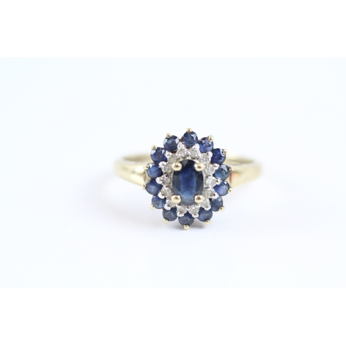 18 - 9ct gold diamond & sapphire cluster dress ring (2.4g) Size Q