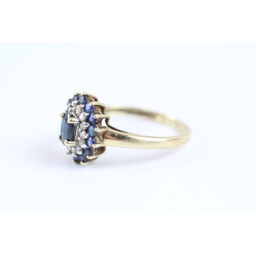 18 - 9ct gold diamond & sapphire cluster dress ring (2.4g) Size Q