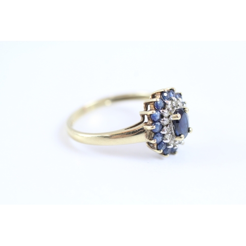 18 - 9ct gold diamond & sapphire cluster dress ring (2.4g) Size Q