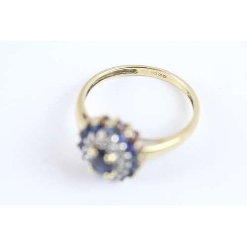 18 - 9ct gold diamond & sapphire cluster dress ring (2.4g) Size Q