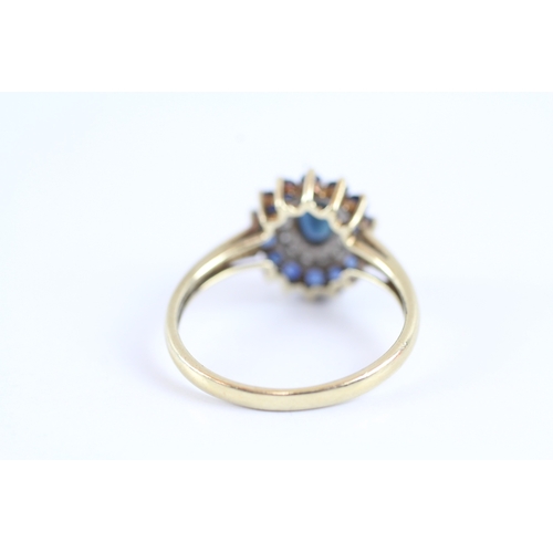 18 - 9ct gold diamond & sapphire cluster dress ring (2.4g) Size Q